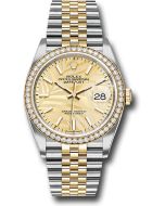 *Pre-Owned* Rolex Yellow Rolesor Datejust 36 Watch - Diamond Bezel - Golden Palm Motif Index Dial - Jubilee Bracelet