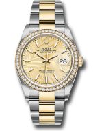 *Pre-Owned* Rolex Yellow Rolesor Datejust 36 Watch - Diamond Bezel - Golden Palm Motif Index Dial - Oyster Bracelet
