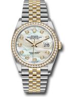  *Pre-Owned* Rolex Steel and Yellow Gold Rolesor Datejust 36 Watch - Yellow Diamond Bezel - White Mother-Of-Pearl Diamond Dial - Jubilee Bracelet