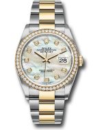 *Pre-Owned* Rolex Steel and Yellow Gold Rolesor Datejust 36 Watch - Diamond Bezel - White Mother-Of-Pearl Diamond Dial - Oyster Bracelet