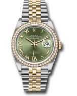  *Pre-Owned* Rolex Steel and Yellow Gold Rolesor Datejust 36 Watch - Yellow Diamond Bezel - Olive Green Roman Dial - Jubilee Bracelet