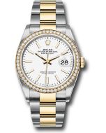  *Pre-Owned* Rolex Steel and Yellow Gold Rolesor Datejust 36 Watch - Diamond Bezel - White Index Dial - Oyster Bracelet