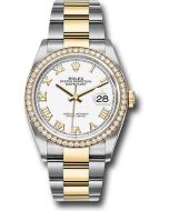 *Pre-Owned* Rolex Steel and Yellow Gold Rolesor Datejust 36 Watch - Diamond Bezel - White Roman Dial - Oyster Bracelet