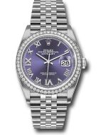 *Pre-Owned* Rolex Steel Datejust 36 Watch - Diamond Bezel - Aubergine Purple Diamond Roman VI and IX Dial - Jubilee Bracelet