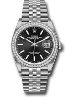  *Pre-Owned* Rolex Steel Datejust 36 Watch - Diamond Bezel - Black Index Dial - Jubilee Bracelet
