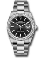 *Pre-Owned* Rolex Steel Datejust 36 Watch - Diamond Bezel - Black Index Dial - Oyster Bracelet