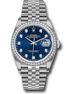 *Pre-Owned* Rolex White Rolesor Datejust 36 Watch - Diamond Bezel - Bright Blue Fluted Motif Diamond Dial - Jubilee Bracelet