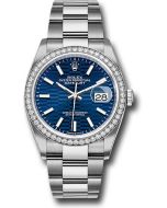  *Pre-Owned* Rolex White Rolesor Datejust 36 Watch - Diamond Bezel - Bright Blue Fluted Motif Index Dial - Oyster Bracelet