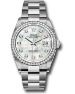  *Pre-Owned* Rolex Steel Datejust 36 Watch - Diamond Bezel - Mother-of-Pearl Diamond Dial - Oyster Bracelet