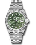  *Pre-Owned* Rolex White Rolesor Datejust 36 Watch - Diamond Bezel - Olive Green Palm Motif Diamond 6 Dial - Jubilee Bracelet