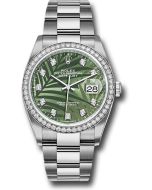  *Pre-Owned* Rolex White Rolesor Datejust 36 Watch - Diamond Bezel - Olive Green Palm Motif Diamond 6 Dial - Oyster Bracelet