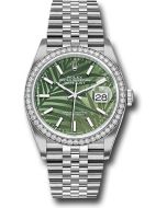  *Pre-Owned* Rolex White Rolesor Datejust 36 Watch - Diamond Bezel - Olive Green Palm Motif Index 6 Dial - Jubilee Bracelet