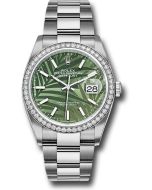  *Pre-Owned* Rolex White Rolesor Datejust 36 Watch - Diamond Bezel - Olive Green Palm Motif Index 6 Dial - Oyster Bracelet