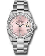  *Pre-Owned* Rolex Steel Datejust 36 Watch - Diamond Bezel - Pink Diamond Roman VI and IX Dial - Oyster Bracelet
