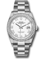 *Pre-Owned* Rolex Steel Datejust 36 Watch - Diamond Bezel - White Roman Dial - Oyster Bracelet