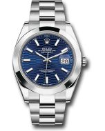  *Pre-Owned* Rolex Oystersteel Datejust 41 Watch - Smooth Bezel - Bright Blue Fluted Motif Index Dial - Oyster Bracelet