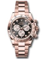 *Pre-Owned* Rolex Everose Gold Cosmograph Daytona Watch - Fixed Bezel - Black And Sundust Diamond Dial - Oyster Bracelet