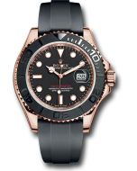  *Pre-Owned* Rolex Everose Gold Yacht-Master 40 Watch - Black Dial - Oysterflex Strap