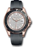  *Pre-Owned* Rolex Everose Gold Yacht-Master 40 Watch - Diamond Paved Dial - Oysterflex Strap