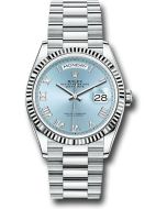  *Pre-Owned* Rolex Platinum Day-Date 36 Watch - Fluted Bezel - Ice Blue Roman Dial - President Bracelet