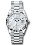  *Pre-Owned* Rolex Platinum Day-Date 36 Watch - Fluted Bezel - White Mother-Of-Pearl Dial - President Bracelet