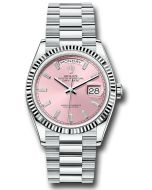  *Pre-Owned* Rolex Platinum Day-Date 36 Watch - Fluted Bezel - Pink Dial - President Bracelet