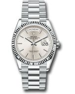*Pre-Owned* Rolex Platinum Day-Date 36 Watch - Fluted Bezel - Silver Index Dial - President Bracelet