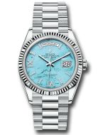  *Pre-Owned* Rolex Platinum Day-Date 36 Watch - Fluted Bezel - Turquoise Diamond Index Roman 9 Dial - President Bracelet