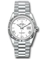  *Pre-Owned* Rolex Platinum Day-Date 36 Watch - Fluted Bezel - White Roman Dial - President Bracelet