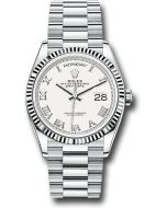  *Pre-Owned* Rolex Platinum Day-Date 36 Watch - Fluted Bezel - White Roman Dial - President Bracelet