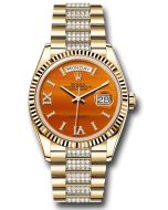 *Pre-Owned* Rolex Yellow Gold Day-Date 36 Watch - Fluted Bezel - Carnelian Diamond Index Roman 9 Dial - Diamond President Bracelet