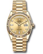 *Pre-Owned* Rolex Yellow Gold Day-Date 36 Watch - Fluted Bezel - Champagne Diamond Dial - President Bracelet