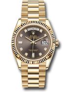 *Pre-Owned* Rolex Yellow Gold Day-Date 36 Watch - Fluted Bezel - Dark Grey Diamond Dial - President Bracelet