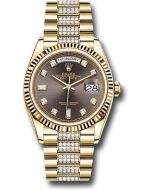  *Pre-Owned* Rolex Yellow Gold Day-Date 36 Watch - Fluted Bezel - Dark Grey Diamond Dial - Diamond President Bracelet