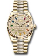  *Pre-Owned* Rolex Yellow Gold Day-Date 36 Watch - Fluted Bezel - Diamond-Paved Dial - Diamond President Bracelet