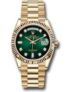  *Pre-Owned* Rolex Yellow Gold Day-Date 36 Watch - Fluted Bezel - Green OmbreÌ Diamond Dial - President Bracelet