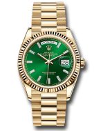  *Pre-Owned* Rolex Yellow Gold Day-Date 36 Watch - Fluted Bezel - Green Dial - President Bracelet