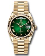  *Pre-Owned* Rolex Yellow Gold Day-Date 36 Watch - Fluted Bezel - Green OmbrÃ© Roman Dial - President Bracelet