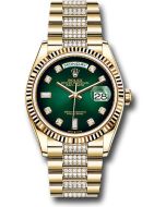  *Pre-Owned* Rolex Yellow Gold Day-Date 36 Watch - Fluted Bezel - Green OmbrÃ© Diamond Dial - Diamond President Bracelet