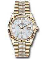  *Pre-Owned* Rolex Yellow Gold Day-Date 36 Watch - Fluted Bezel - White Mother-Of-Pearl Dial - Diamond President Bracelet