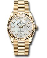 *Pre-Owned* Rolex Yellow Gold Day-Date 36 Watch - Fluted Bezel - Mother-of-Pearl Diamond Dial - President Bracelet