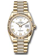 *Pre-Owned* Rolex Yellow Gold Day-Date 36 Watch - Fluted Bezel - White Roman Dial - Diamond President Bracelet