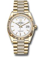  *Pre-Owned* Rolex Yellow Gold Day-Date 36 Watch - Fluted Bezel - White Index Dial - Diamond President Bracelet