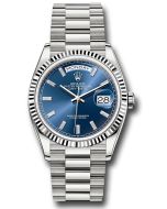  *Pre-Owned* Rolex White Gold Day-Date 36 Watch - Fluted Bezel - Blue Dial - President Bracelet