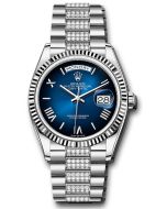  *Pre-Owned* Rolex White Gold Day-Date 36 Watch - Fluted Bezel - Blue OmbrÃ© Roman Dial - Diamond President Bracelet