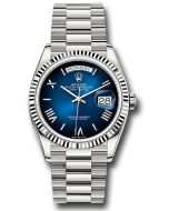  *Pre-Owned* Rolex White Gold Day-Date 36 Watch - Fluted Bezel - Blue OmbrÃ© Roman Dial - President Bracelet
