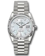*Pre-Owned* Rolex White Gold Day-Date 36 Watch - Fluted Bezel - White Mother-Of-Pearl Dial - President Bracelet