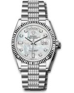 *Pre-Owned* Rolex White Gold Day-Date 36 Watch - Fluted Bezel - White Mother-Of-Pearl Diamond Dial - Diamond President Bracelet