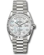  *Pre-Owned* Rolex White Gold Day-Date 36 Watch - Fluted Bezel - Mother-of-Pearl Diamond Dial - President Bracelet