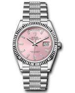  *Pre-Owned* Rolex White Gold Day-Date 36 Watch - Fluted Bezel - Pink Dial - Diamond President Bracelet
